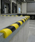 Tough Shop Gear Wall Corner Guards With Zero Hassle Self Adhesive Nbr Foam Edge Protectors Yellow Black Warning Tape on warehouse edge.