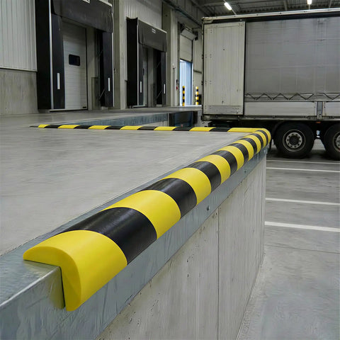 Tough Shop Gear Wall Corner Guards With Zero Hassle Self Adhesive Nbr Foam Edge Protectors Yellow Black Warning Tape on warehouse edge.
