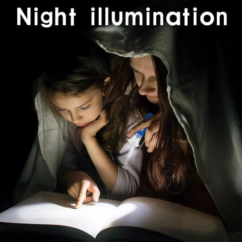 Mother and daughter reading under blanket with Pocket Sized LED Flashlights Pack Of 50 Ultra Compact 2.55 Inch Plastic Lights For Emergencies