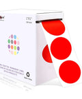 1 Inch Round Permanent Adhesive Color Code Dot Stickers 1000 Per Roll With Dispenser Box Bright Red Labels shown in box