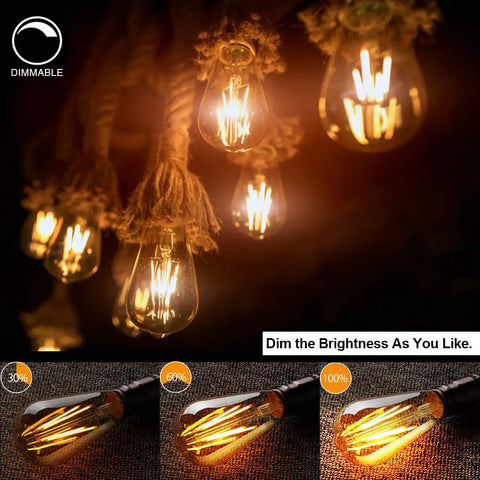 LED Edison Bulbs Dimmable Amber Glass Warm 2700K Antique Vintage Style Filament Light Bulbs 40W Equivalent E26 Base 6 Pack