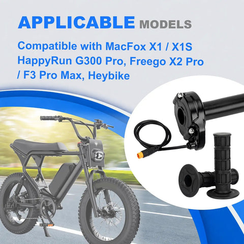 Plug And Play Full Twist Throttle With Preinstalled Grips For Electric Dirt Bikes 3 Pin Surron Style 12V-72V Compatible With HappyRun Freego Heybike And More No Hassle Installation Ride Ready
