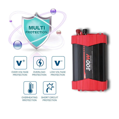 Rock Solid 300W Car Power Inverter Dc 12V To 110V Ac Vehicle Adapter Converter showing multi protection features.