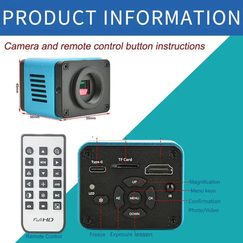 Camera and remote control instructional guide for Snag Crisp 4K Shots With This Badass 8.3MP USB Microscope Camera Delivering Killer 3840X2160 Clarity For Heavy Duty Industrial Work And Super Smooth Live Streaming.