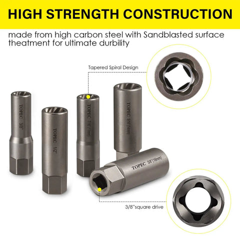 5 Piece Spiral Deep Extractor Set For Removing Stuck And Broken Bolts Studs Fittings Threads And Pins Spark Plug Easy Out Specialty Tool