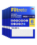 Image of 16x20x1 Air Filter MERV 13 MPR 1900 For Allergens Bacteria Viruses And Air Pollutants 6 Pack box.