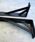 2 Pack Straight Up Heavy Duty Triangle Shelf Brackets Built Like A Tank For Wall Mounted Floating Shelves Rugged Carbon Steel Corner Supports With Mounting Hardware Matte Black 31.5 Inches, showing two robust brackets.