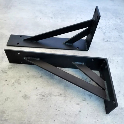 2 Pack Straight Up Heavy Duty Triangle Shelf Brackets Built Like A Tank For Wall Mounted Floating Shelves Rugged Carbon Steel Corner Supports With Mounting Hardware Matte Black 31.5 Inches, showing two robust brackets.
