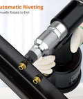Your Go To Heavy Duty Pneumatic Hydraulic Rivet Nut Set Kit in use, showing automatic riveting on metal surface.