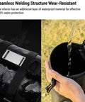 Water being poured onto 5L Waterproof Bike Fork Bag Frame Dry Bag For Mountain And Road Bikes, showcasing waterproof material.