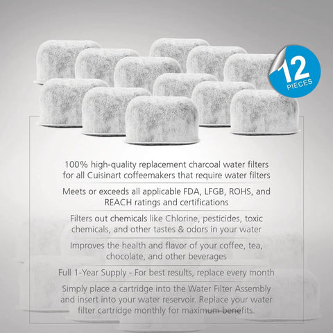 12 Pack Charcoal Water Filters For All Cuisinart Coffee Makers Compatible With Both Newer And Older Models Not Keurig Filter Replacement For Clean Taste And Aroma