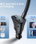Heavy Duty 15W Fast Wireless Car Mount Charger That Plugs Straight Into Standard Cigarette Lighter Socket with USB-C and USB-A ports.