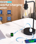 Upgraded Touch Control Desk Lamp With USB A And USB C Ports, AC Outlet, 3 Way Dimmable Glass Shade with charging devices.