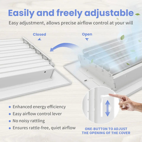Easily adjustable Durable 8 By 8 Inch Duct Opening Air Vent Cover For Wall Or Ceiling with airflow control lever closeup