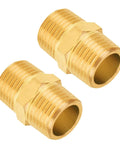 1/2 Inch Male Hex Nipples 1/2 Inch NPT Brass Pipe Fitting Adapters pair on white background for DIY plumbing projects