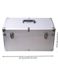 Heavy Duty Silver Metal Tool Box With Reinforced Corners Secure Carry Handle Tough As Nails For Workshop And Field Repair Jobs Keeps All Gear Locked And Loaded, dimensions 47.5cm x 26.5cm.