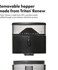 Removable hopper of Compact Stainless Steel Conical Burr Electric Coffee Bean Grinder made from Tritan™ Renew with adjustable settings.