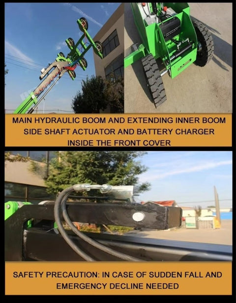 Heavy Duty Electric Vacuum Lifter Featuring Dual Mobile Suction Cups For Glass Granite Marble Slabs And Plywood Sheets with hydraulic boom details.