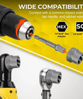 Close-up of 35-Piece Bolt Extractor Kit with hex adapter, wrenches, and sockets showing compatibility with various tools