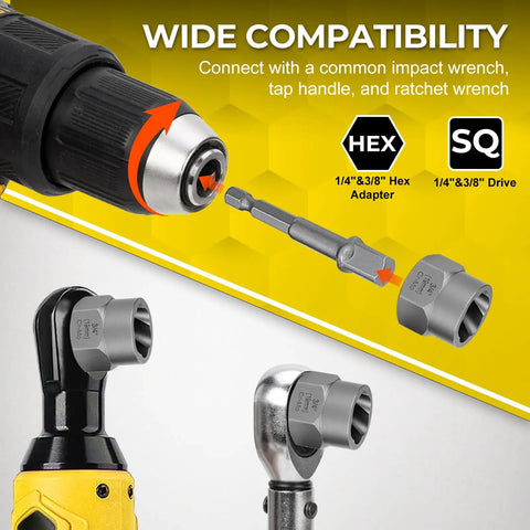 Close-up of 35-Piece Bolt Extractor Kit with hex adapter, wrenches, and sockets showing compatibility with various tools