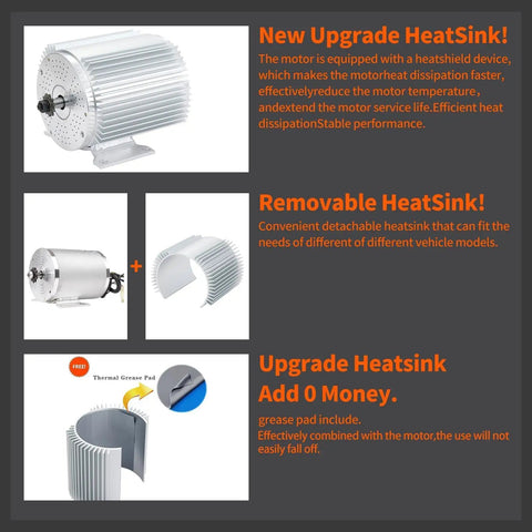 1600W 48V Brushless DC Motor Kit For Go Karts With Smart Throttle And 33A Electronic Speed Controller rigid heatsinks displayed.