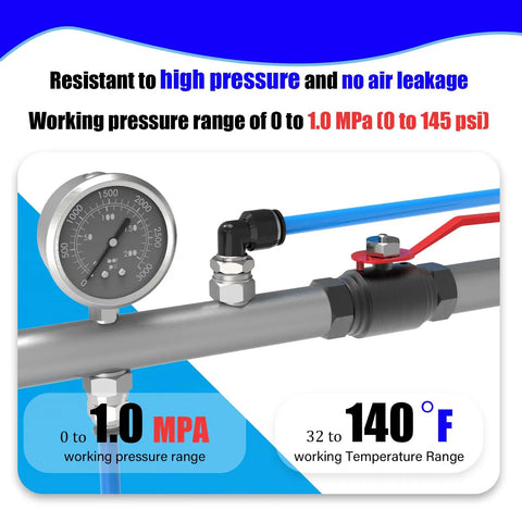 Six Pack 3/8 Inch OD to 3/8 Inch NPT Male Elbow Push to Connect Fittings on pressure gauge setup