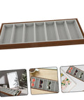 Straight Up Premium Wooden Eyewear Display Tray With Soft Protective Lining For Sunglasses Glasses And Jewelry Storage stylishly arranged on a desk.