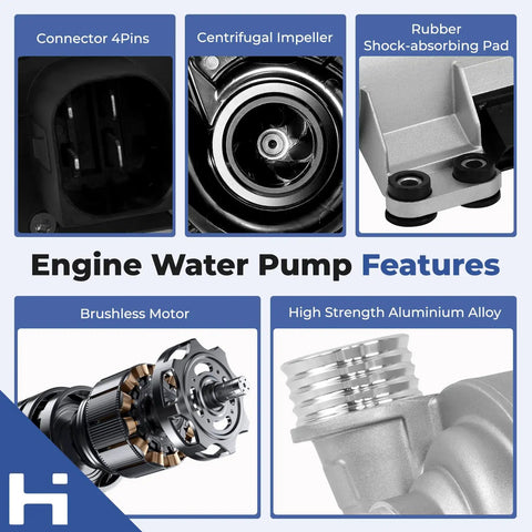 Straight Bolt On Electric Engine Water Pump With Thermostat Housing Badass Cooling Fix Fresh Swap For Bmw 335I 335I xDrive 435I X5 X6 M2 M235I features detailed view of parts including brushless motor and centrifugal impeller.