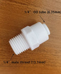 Push To Connect Tube Fitting One Quarter NPT Male To One Quarter OD Tube Quick Connector For Water Purifiers And RO DI Filtration Systems White 10 Pack Easy Install Durable Construction For Home And Industrial Use shown from side view