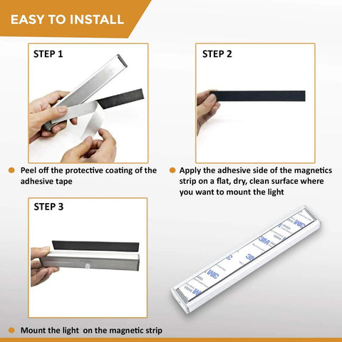 Installation steps for Motion Activated LED Lights With 20 LEDs, 3 Color Modes, Rechargeable Battery, Stick On Magnetic Night Light Bar