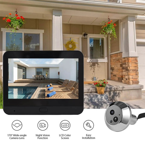 Smart Video Doorbell Camera With 4.3 Inch Display, 1080P HD Video, showing live view of porch on LCD screen, Tuya App Compatible