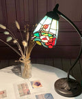 Tiffany Style Stained Glass Table Lamp With Swing Arm Base For Reading And Home Decor Rose Flower Design 5 Inch Lampshade