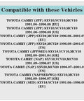 Vehicle compatibility list for Front Wheel Bearing Hub Assembly for multiple Toyota Camry models from 1991 to 2001.