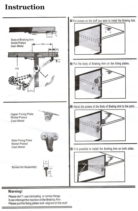 Instruction manual for Heavy Duty Lid Support Hinges With Soft Close For Cabinets And Toy Chests installation.