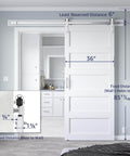 36 By 84 Inch White Sliding Barn Door With 6.6 Foot Brushed Nickel Hardware Kit And Handle, installed in a home interior