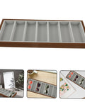 Keep Your Gear Sorted With This Hella Practical 3 Piece Wooden Sunglasses Display Stand Featuring Seven Grid Compartments And Soft Cloth Lining For Shades Jewelry And Watches - Flat wooden organizer with 7 compartments.