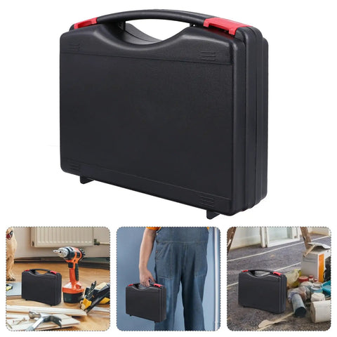 Grab And Go Heavy Duty Plastic Tool Box With Carry Handle in black, lightweight foldable design for car or garage use.