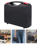 Badass Portable PP Plastic Toolbox Featuring Bulletproof Shock Resistant Shell And Ergonomic Carry Handle, side view of black toolbox.