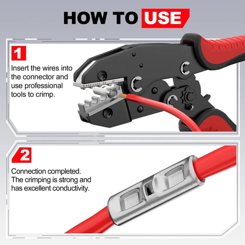 AIRIC non-insulated bare copper butt connectors for 22–16 AWG, 100 pcs, with red-handled crimping tool