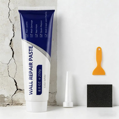 No Mess All In One Drywall Repair Kit with Scraper, Sandpaper, and Nozzle, 250g White Wall Repair Paste for Holes and Cracks