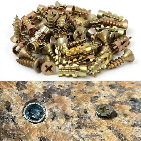 Heavy Duty 6x14mm Metal Wall Anchors Kit 100 Pcs For Drywall Wood Ceramic Tile And Gypsum Board Serrated Expansion Anchors That Lock Tight And Prevent Slippage For Cabinet Hinge Repair And Quick Secure Mounts brass wall anchors with installed screw in stone