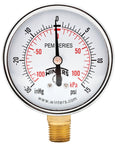 Winters 2.5 in dial vacuum/pressure gauge with brass internals, steel case, 1/4 in NPT bottom mount, dual scale