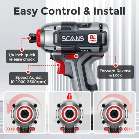 Cordless Impact Driver Set With 20V Brushless Power, 1550 In Lbs Max Torque, 2500 RPM, One Quarter Inch Hex Quick Change features