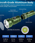 Beefy Underwater Dive Light For Scuba Gear IPX8 Waterproof 210 Feet Deep Sea Flashlight with aluminum body and power switch