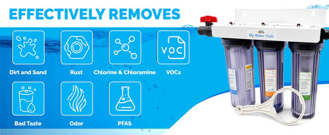 Whole House 3-Stage Water Filtration System With Three Quarter Inch Port, Dual Valves, And Extra One Year Filter Supply image
