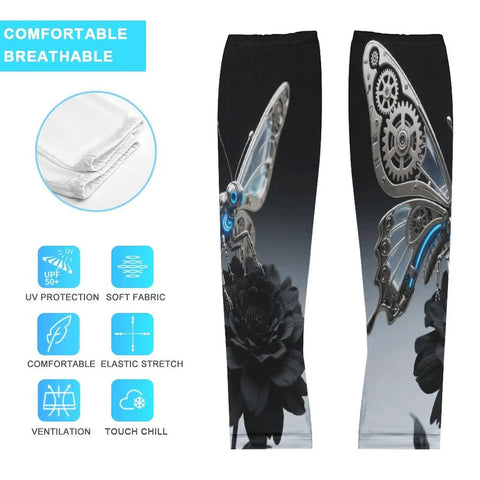 Stay Cool As Ice All Summer With These Dope Butterfly Arm Sleeves Featuring Breathable Ice Silk Material And Flexible Fit for sun protection.