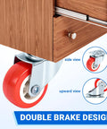 Heavy Duty 2.5 Inch Swivel Plate Casters Set Of 4 With 800 Lb Capacity Screws Included Ready To Roll For Workbenches Carts Dollies Workshops And Industrial Use Smooth 360 Degree Swivel Movement showing caster with double brake design on wooden furniture