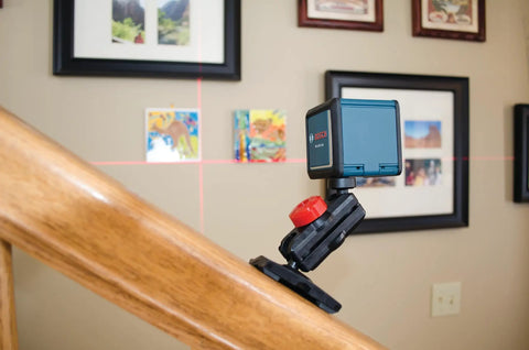 Self Leveling Cross Line Laser With Bright Two Lines Up To 30 Feet Delivers Plumb And Level On Point Compact Lightweight Design on stair railing