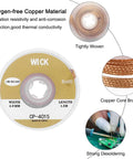 Desoldering Solder Wick Braid No Clean Pro Grade, 0.16 Inch Wide, 5 Feet Long Copper Wick spool with detailed image sections