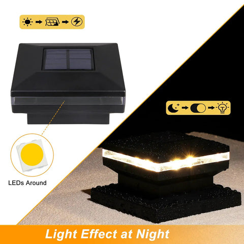 Outdoor No Fuss Post Cap Lights For 4x4 And 6x6 Wooden Posts Waterproof Fence Deck Or Patio Lighting 4 Pack Solar Powered